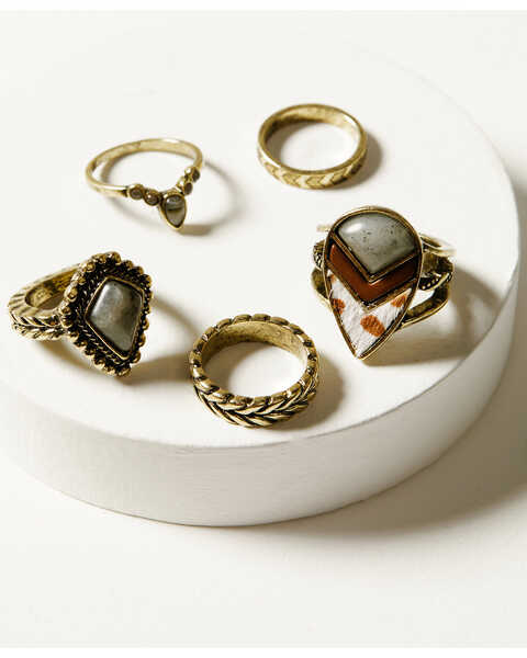 Shyanne Women's Soleil Inlay Teardrop Ring Set - 5 Piece, Gold, hi-res