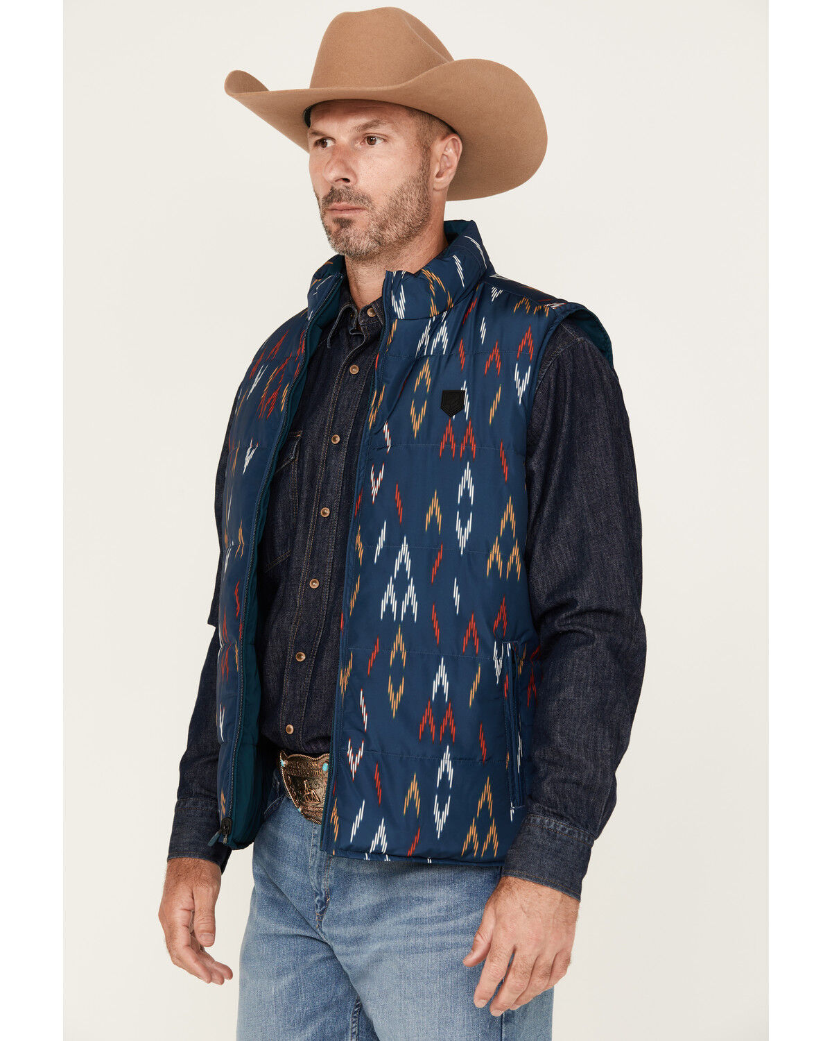 Image #2 - RANK 45® Men's Men's Spaced Geo Print Reversible Puffer Vest, Dark Teal, hi-res
