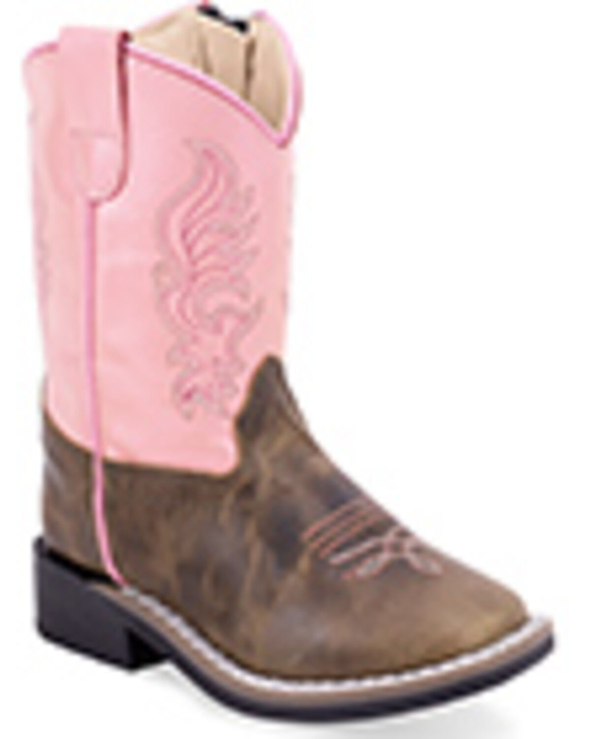 Image #1 - Old West Toddler Girls' Western Boots - Broad Square Toe, Pink, hi-res