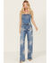 Image #4 - Vibrant Denim Women's Rhinestone Star High Rise Medium Wash Stretch Wide Leg Jeans, , hi-res