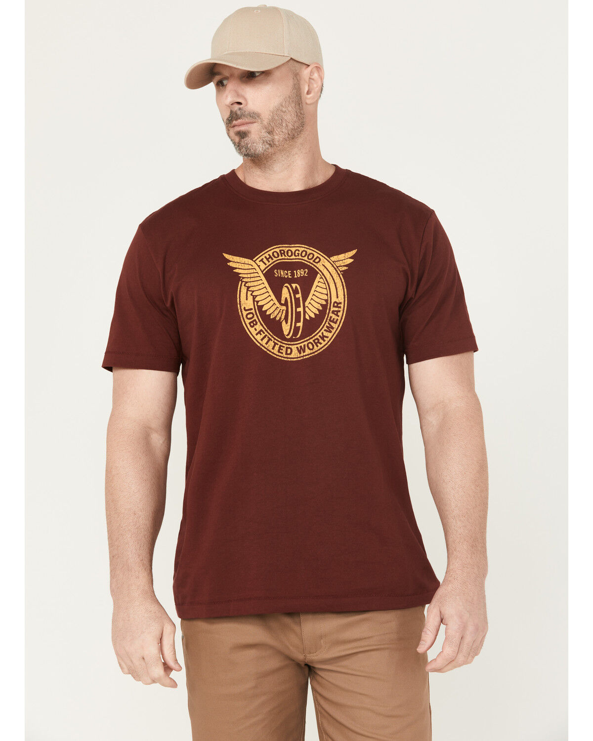 Image #1 - Thorogood Men's Wing & Wheel Short Sleeve Graphic Work T-Shirt, Dark Red, hi-res