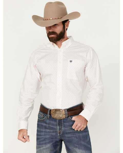 Ariat Men's Thor Dot Print Fitted Long Sleeve Button-Down Western Shirt , White, hi-res