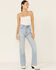 Rolla's Women's Sunshine Duster Embroidered Pocket High Rise Bootcut Jeans, Blue, hi-res