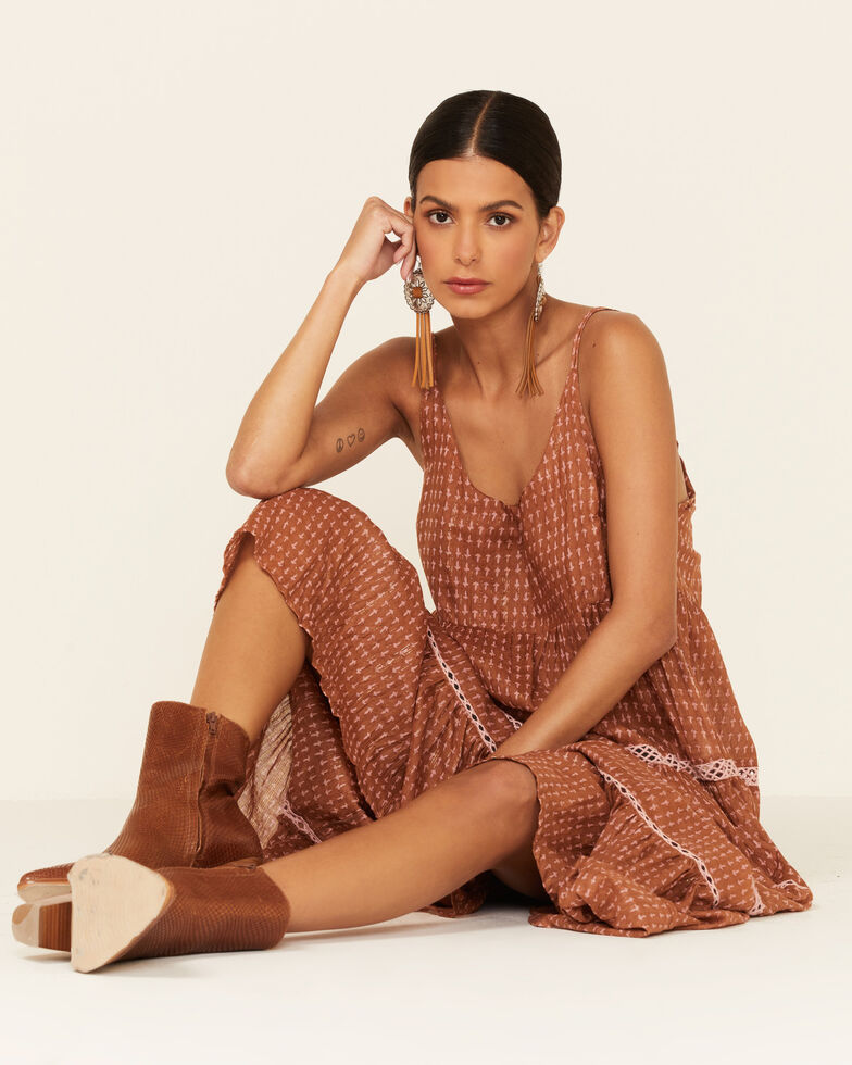 Free People Women's Midnight Dance Print Sleeveless Maxi Dress , Rust Copper, hi-res