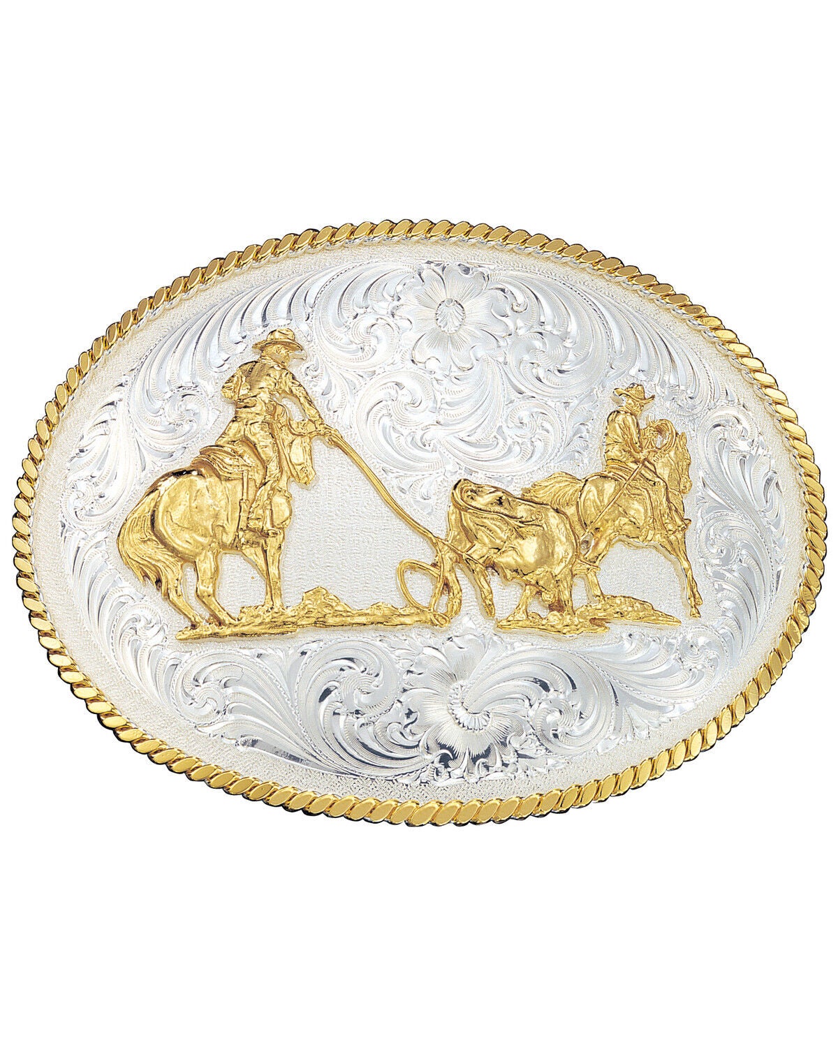 Montana Silversmiths Large Team Ropers Western Belt Buckle, Multi, hi-res