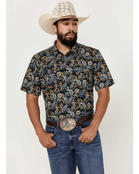 Cody James Men's 18 Carat Paisley Print Short Sleeve Snap Western Shirt , Navy, hi-res