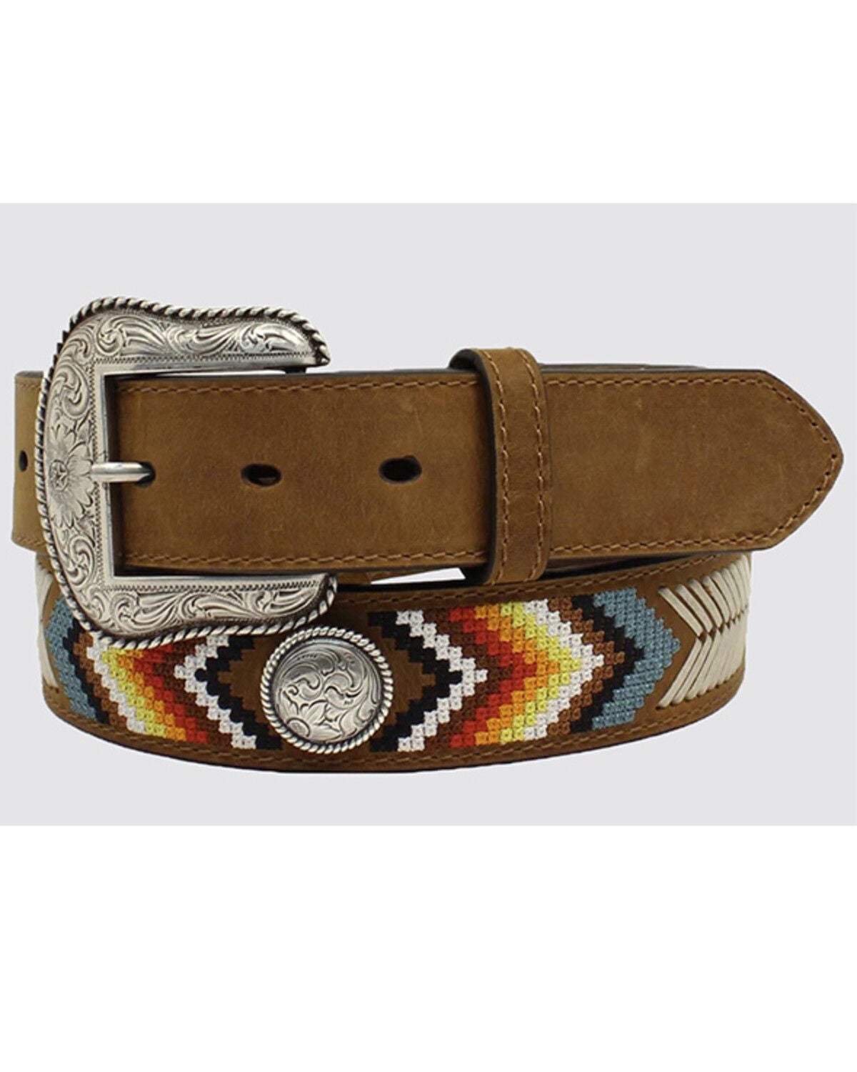 Nocona Men's Southwestern Embroidered Belt, Brown, hi-res