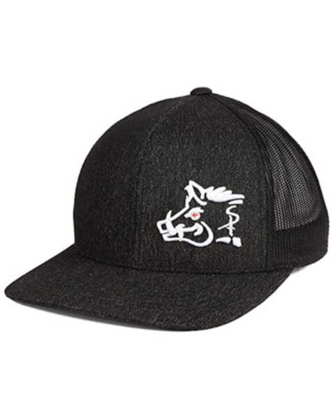 Oil Field Hats Men's Heather Black & White Sniper Pig Embroidered Mesh-Back Ball Cap , Black, hi-res