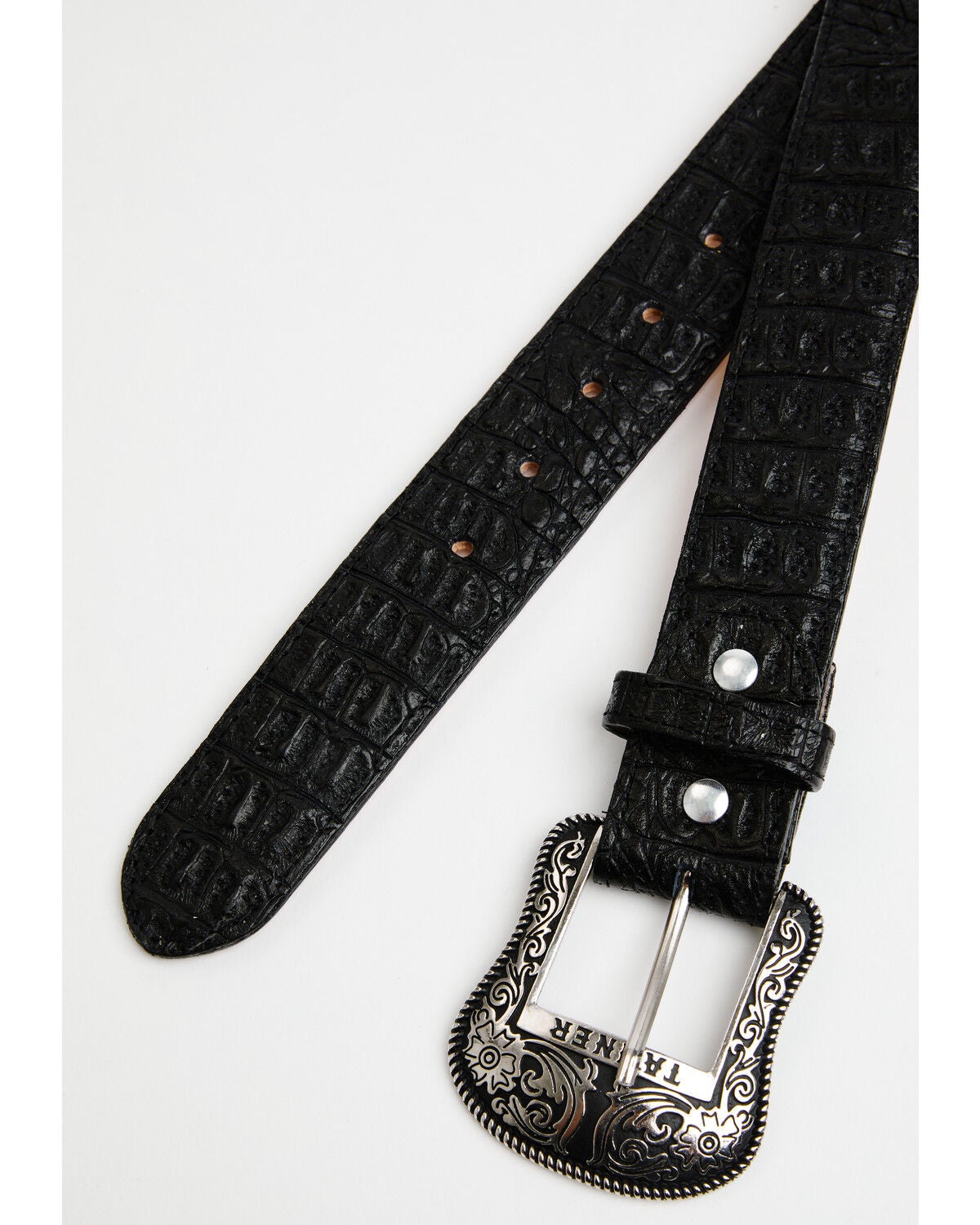Image #2 - Tanner Mark Men's Caiman Print Leather Belt, Black, hi-res