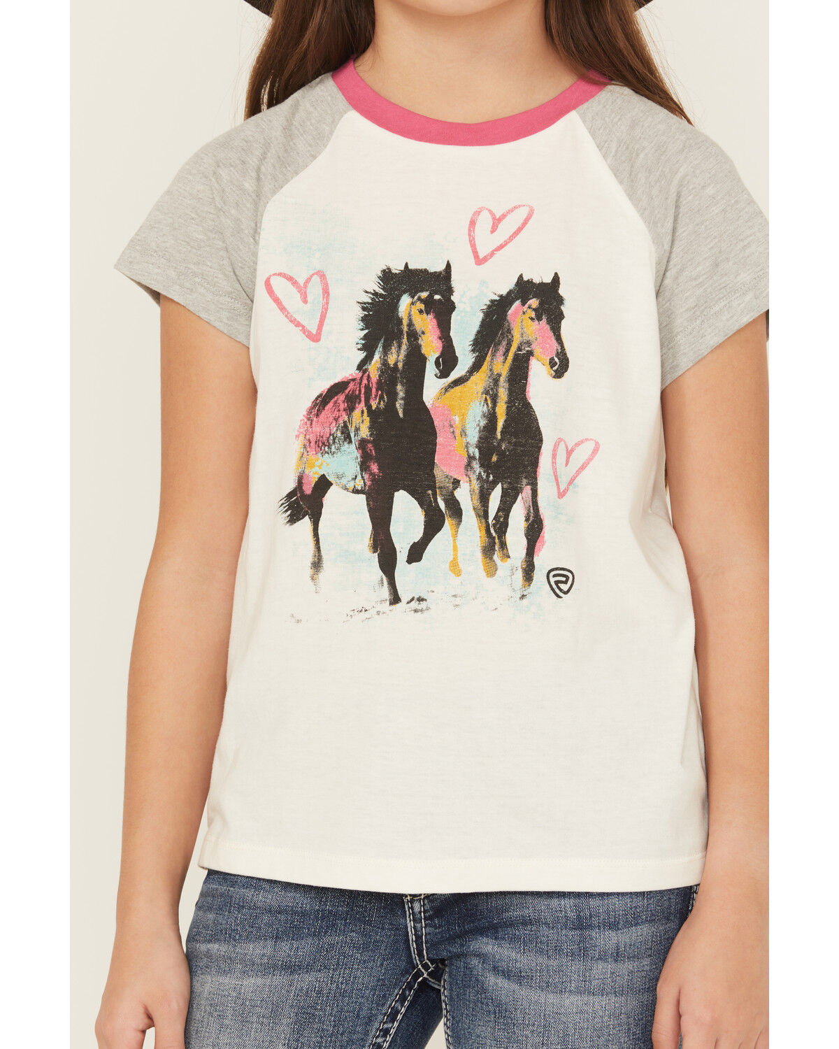 Image #2 - Rock & Roll Denim Girls' Horses Heart Short Sleeve Graphic Tee, Ivory, hi-res