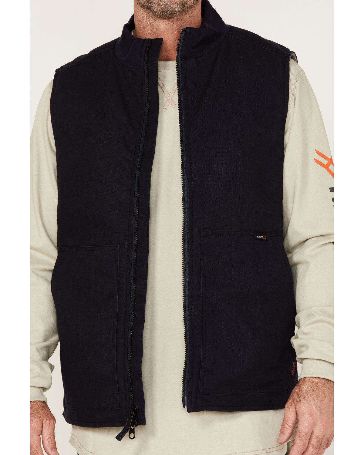 Image #3 - Hawx Men's FR Solid Zip-Front Insulated Work Vest, Navy, hi-res