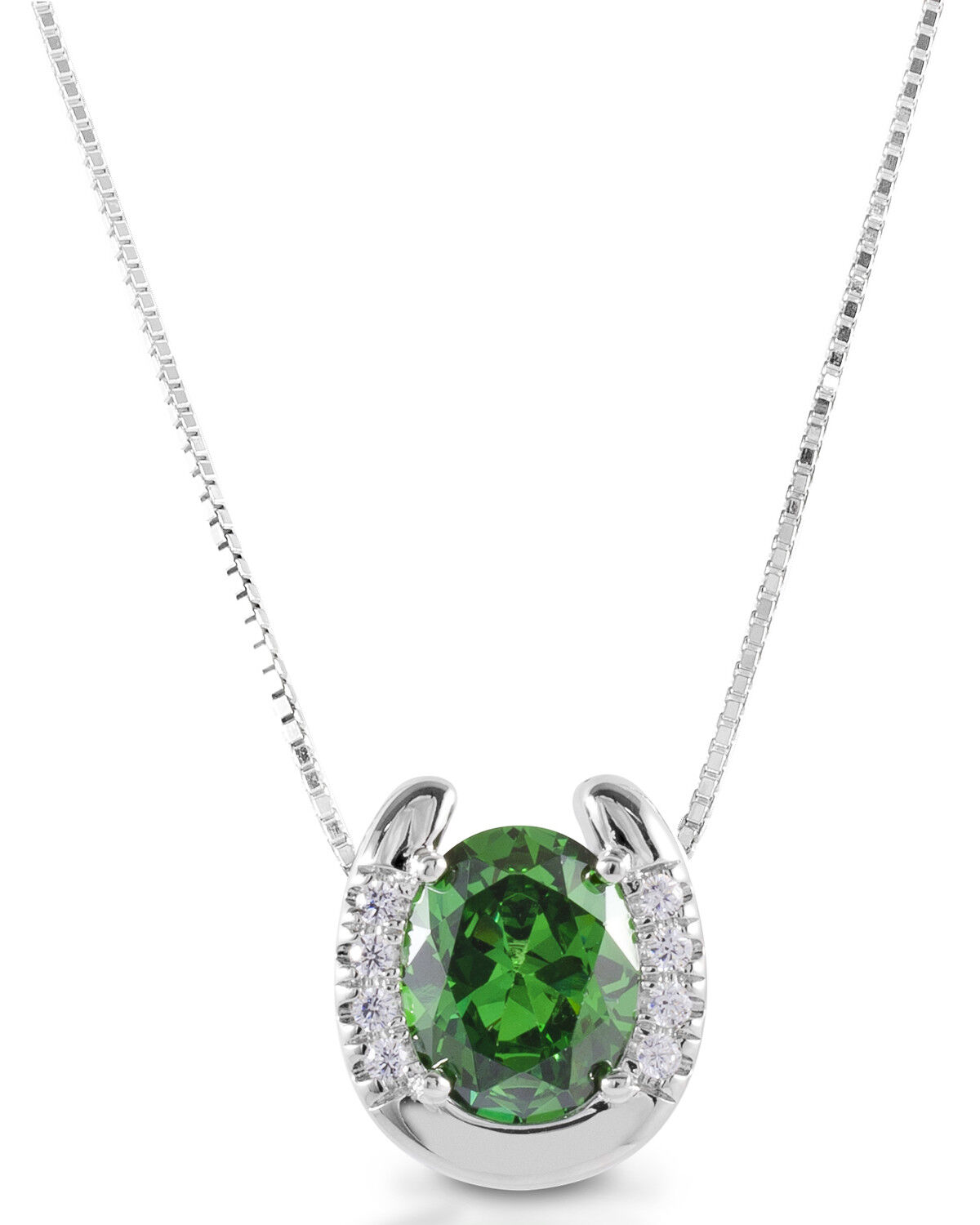 Image #1 - Kelly Herd Women's Green Stone Horseshoe Necklace, Silver, hi-res