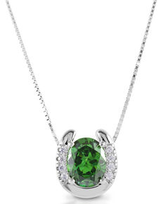  Kelly Herd Women's Green Stone Horseshoe Necklace  , Silver, hi-res