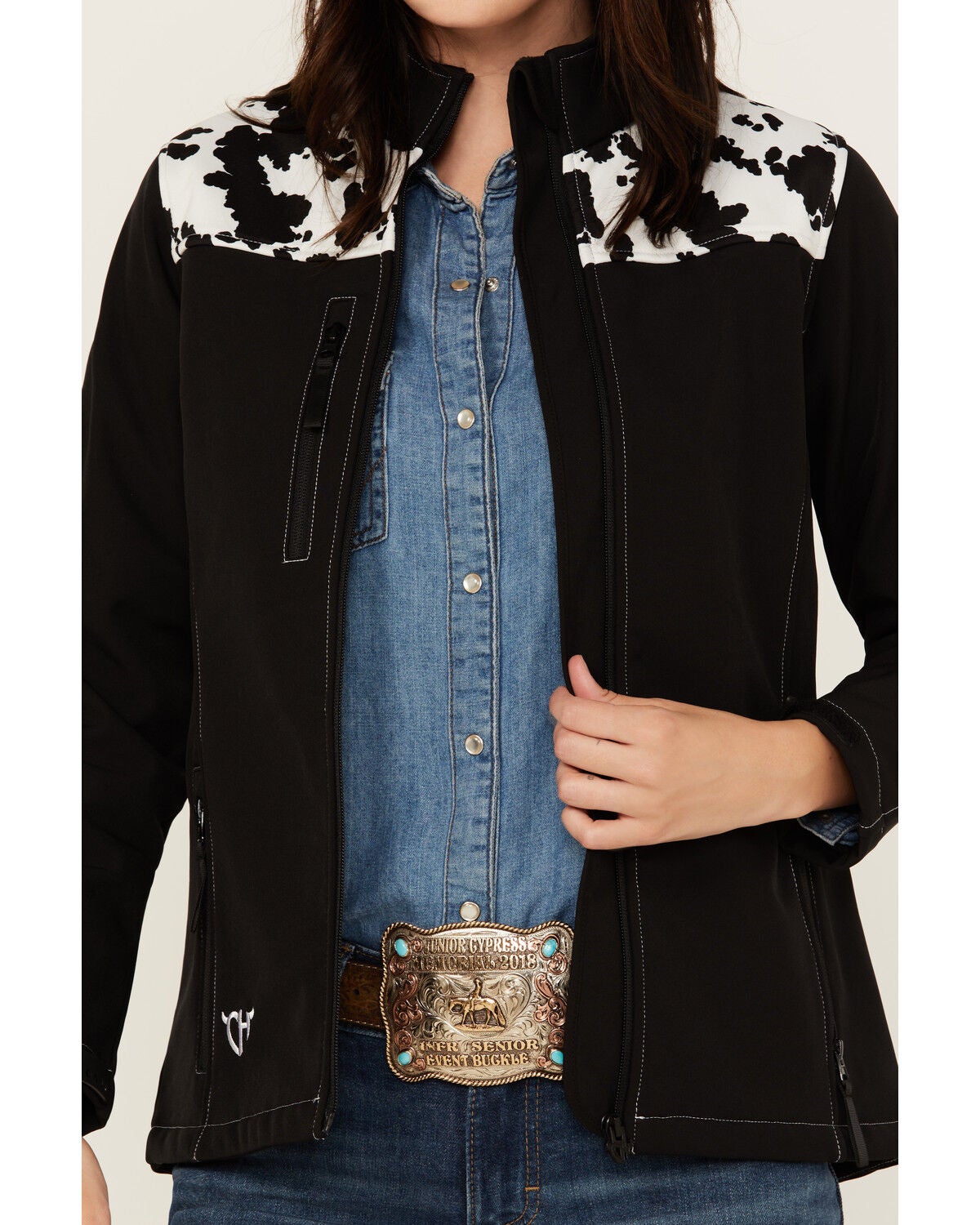 Image #3 - Cowgirl Hardware Women's Cow Print Yoke Softshell Jacket, , hi-res