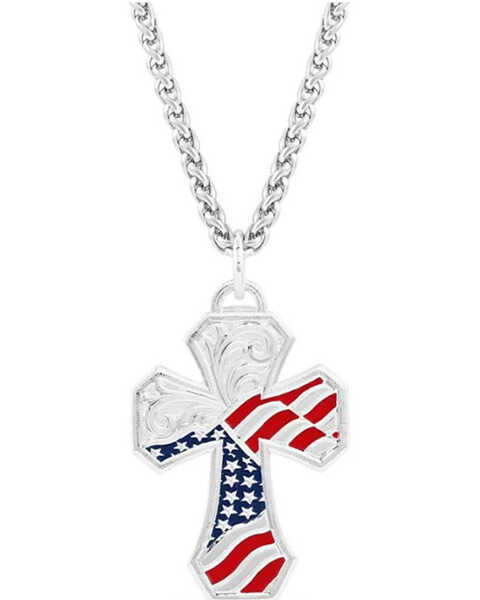 Montana Silversmiths Men's Blessed American Made Cross Necklace , Silver, hi-res