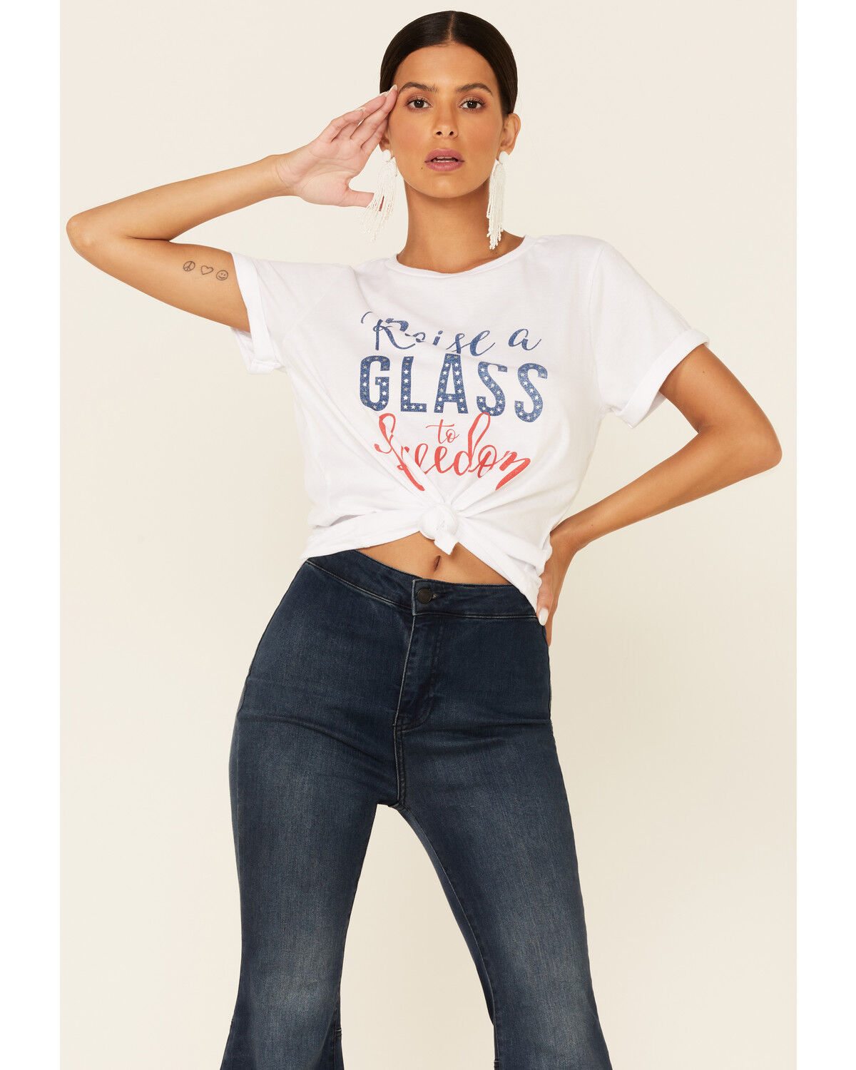 Image #1 - Cut & Paste Women's Raise A Glass To Freedom Graphic Short Sleeve Tee, Ivory, hi-res