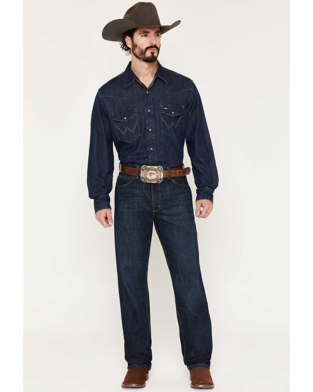 Image #1 - Wrangler 20X Men's Competition Low Rise Relaxed Fit Bootcut Jeans, Dark Blue, hi-res