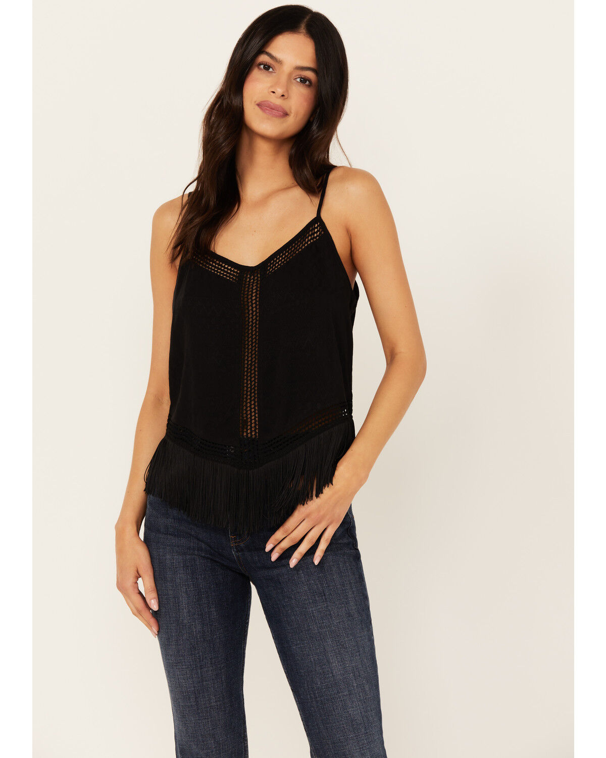 Image #1 - Idyllwind Women's Briarwick Jacquard Fringe And Lace Tank Top, Black, hi-res