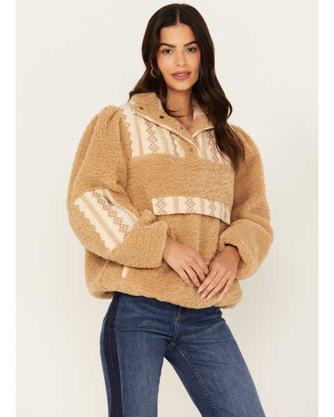 Driftwood Women's 1/4 Snap Sherpa Pullover , Beige, hi-res