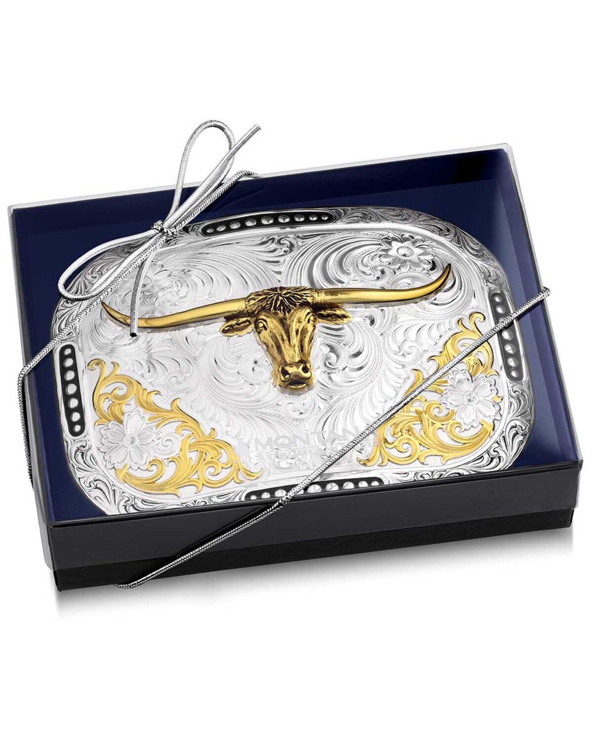 Image #4 - Montana Silversmiths Class Act Two Tone Belt Buckle with Longhorn, Silver, hi-res