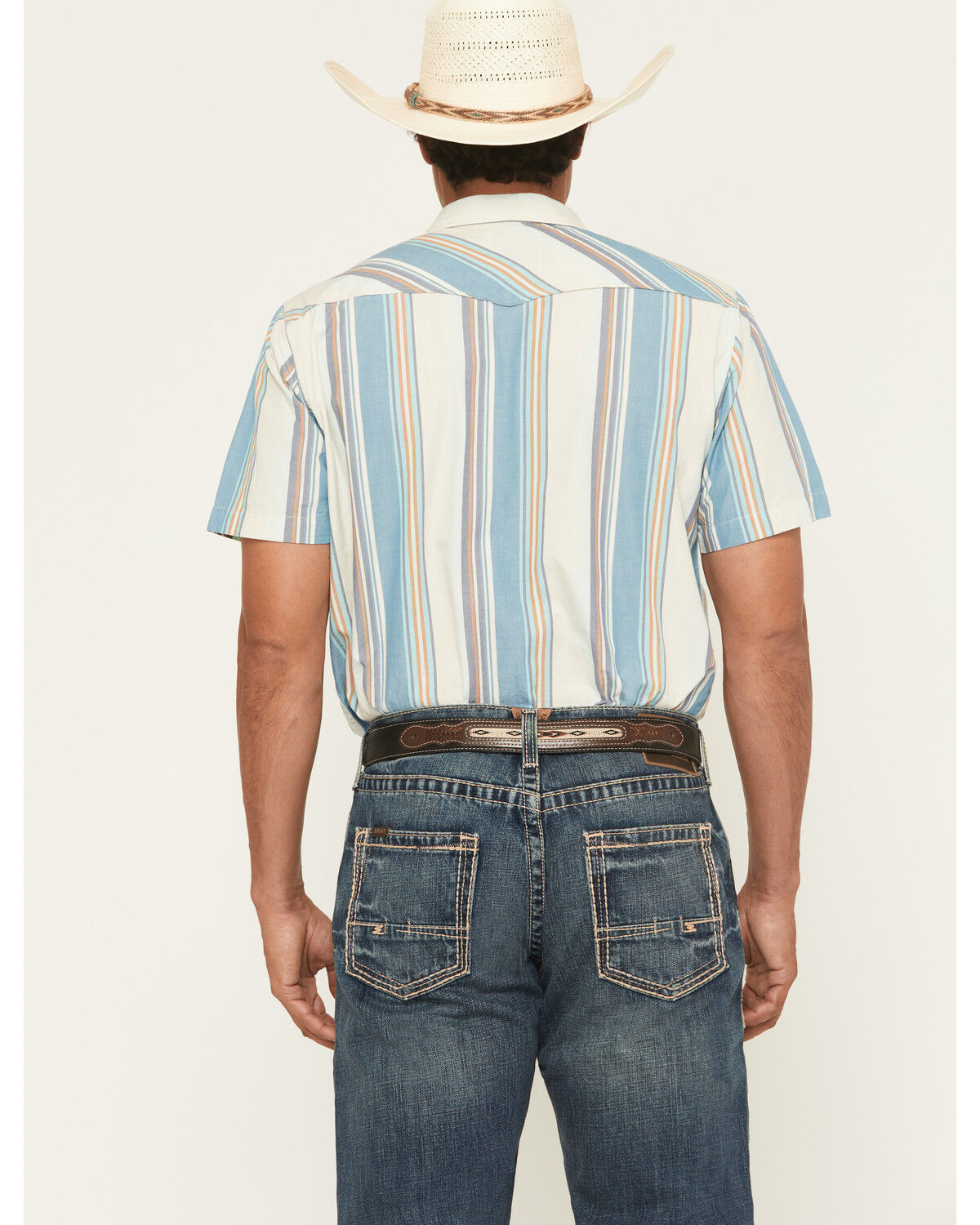 Image #4 - Ariat Men's Hilton Retro Fit Striped Short Sleeve Snap Western Shirt, Off White, hi-res