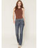 Image #3 - Miss Me Women's Medium Wash Mid Rise Wing Pocket 32" Bootcut Stretch Denim Jeans, Medium Wash, hi-res