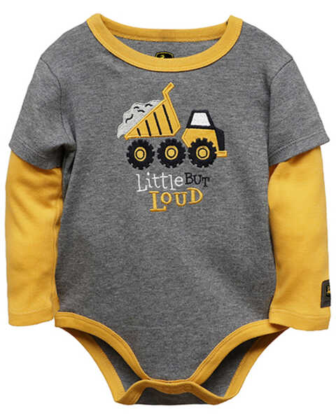 John Deere Infant Boys' Little But Loud Embroidered Layered Long Sleeve Onesie, Grey, hi-res