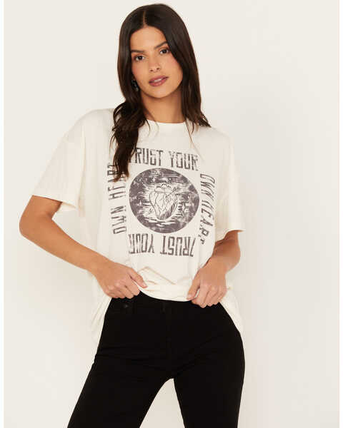Image #1 - Cleo + Wolf Women's Trust Your Own Heart Oversized Graphic Tee, Cream, hi-res