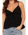 Image #3 - Angie Women's Sleeveless Lace Trim Tiered Cami, Black, hi-res