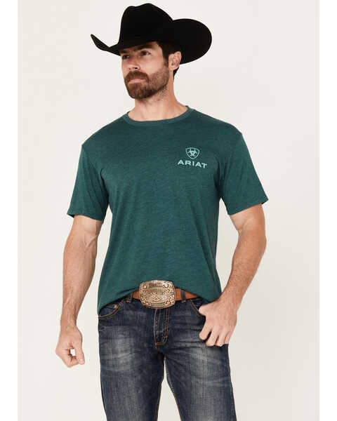 Ariat Men's Boot Barn Exclusive Southwestern Print Logo Short Sleeve Graphic T-Shirt, Teal, hi-res