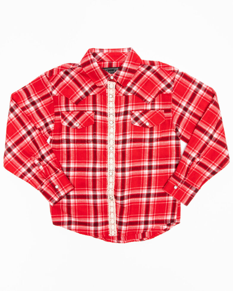 Shyanne Toddler Girls Red Plaid Woven Lace Trim Long Sleeve