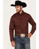 Image #1 - Justin Men's Boot Barn Exclusive Geo Print Long Sleeve Button-Down Stretch Western Shirt, Wine, hi-res