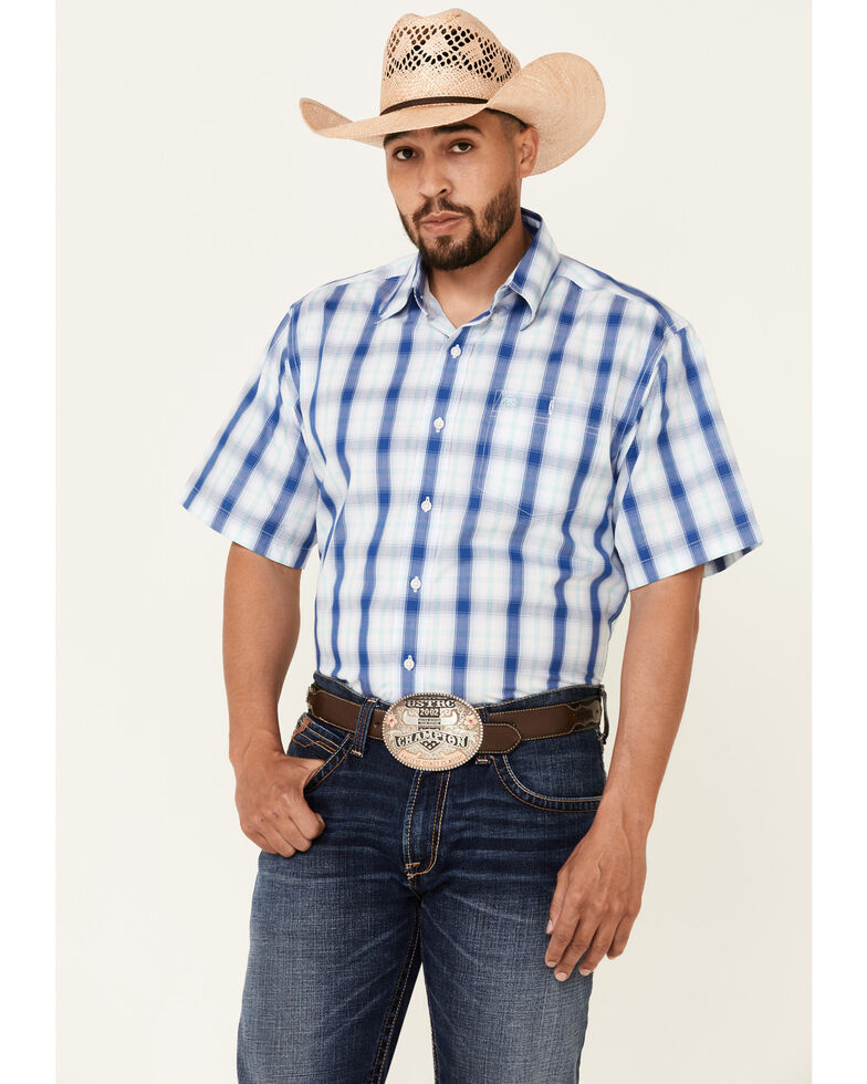 Wrangler Men's Classic Large Plaid Button-Down Western Shirt , Blue, hi-res