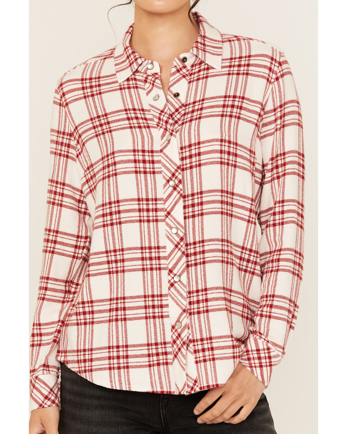 Image #3 - Idyllwind Women's Anna Plaid Print Long Sleeve Snap Western Shirt, Ivory, hi-res