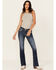 Image #3 - Miss Me Women's Dark Wash Mid Rise Bootcut Stretch Denim Jeans, Dark Wash, hi-res