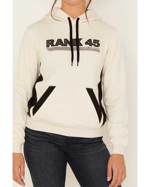 RANK 45 Women's Logo Embroidered Graphic Contrast Hoodie, Oatmeal, hi-res