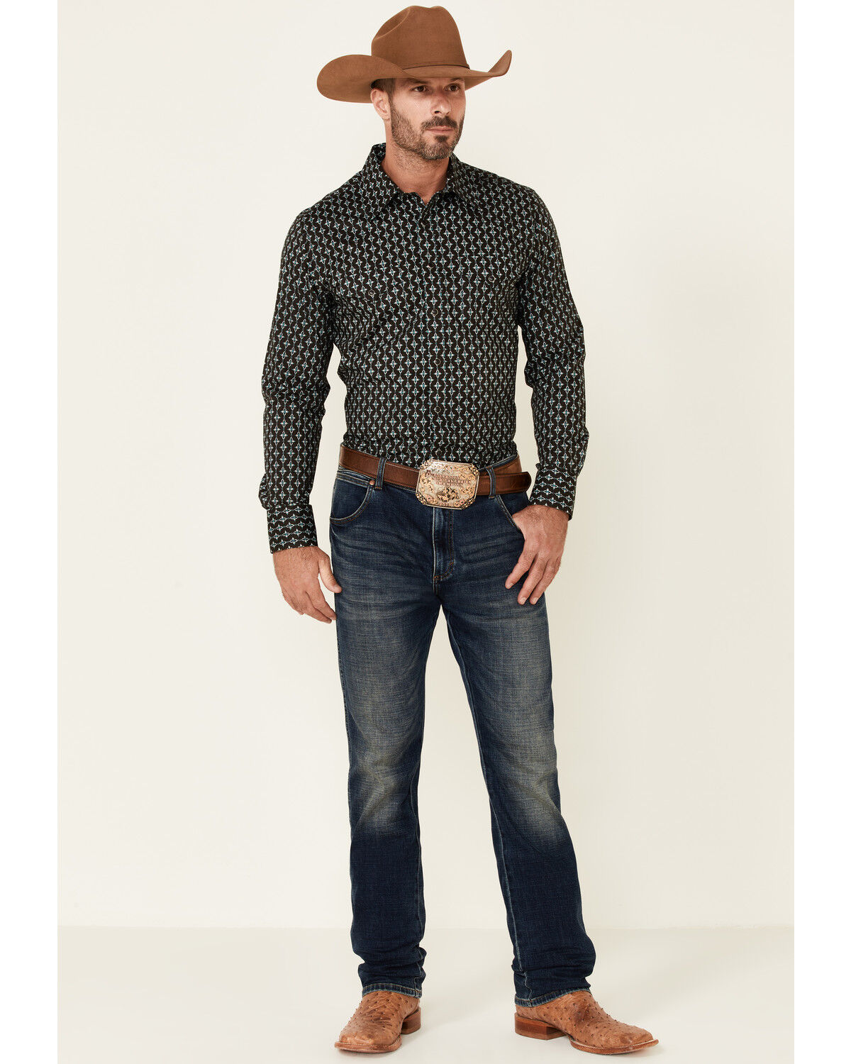 Image #2 - Rock & Roll Denim Men's Brown Southwestern Geo Print Long Sleeve Snap Western Shirt, Brown, hi-res