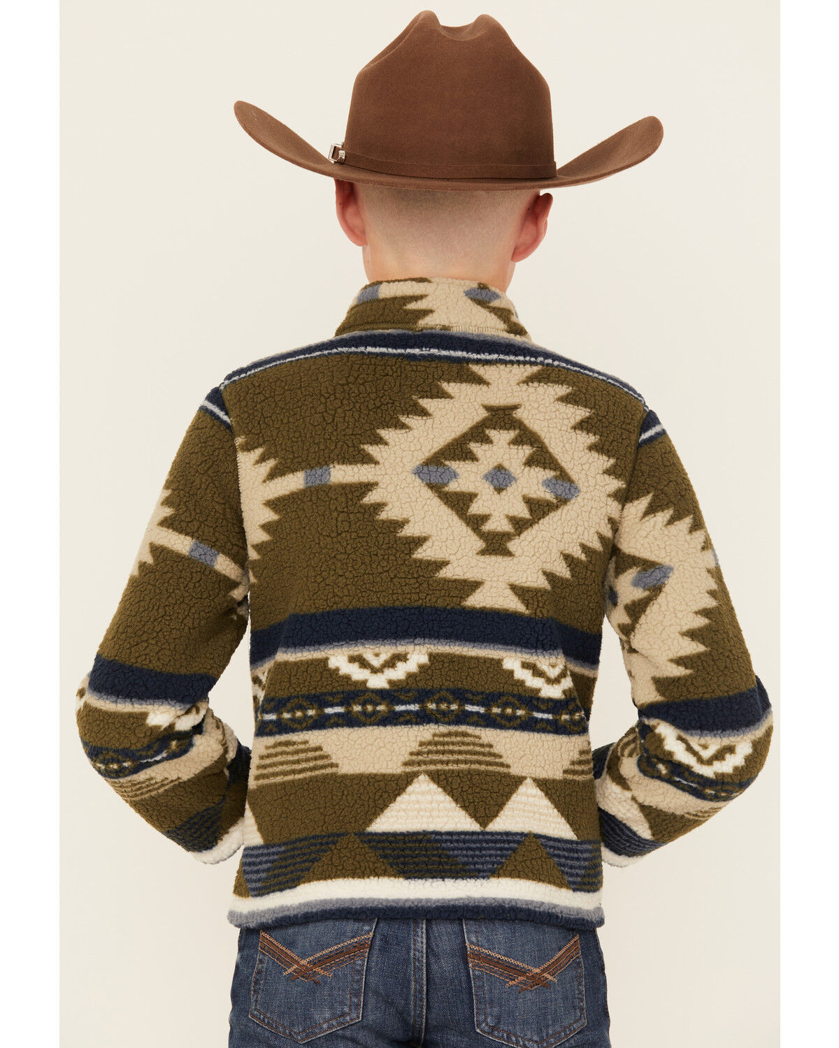 Image #4 - Wrangler Boys Southwestern Print Sherpa Pullover, Green, hi-res