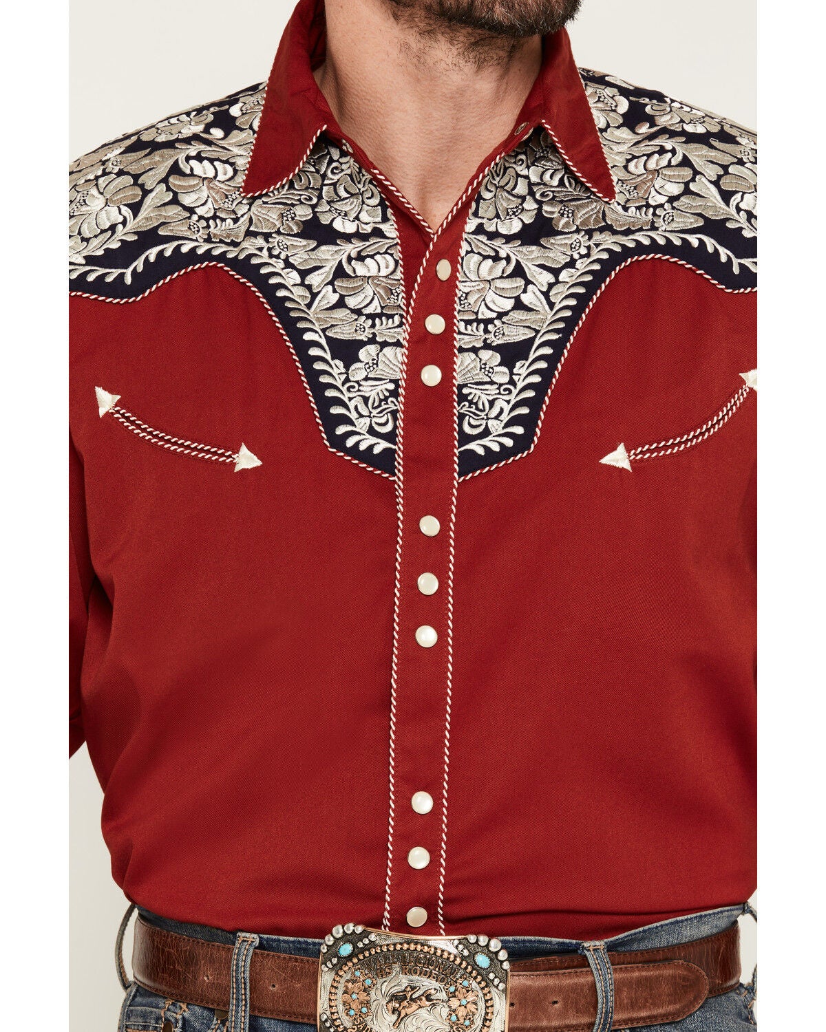 Image #3 - Scully Gunfighter Long Sleeve Pearl Snap Western Shirt, Red, hi-res