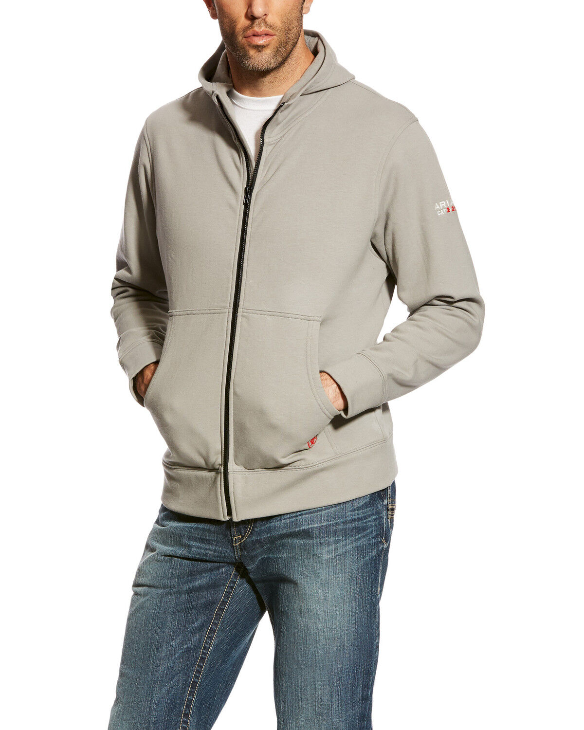 Image #1 - Ariat Men's FR Full Zip Hoodie - Big, Grey, hi-res