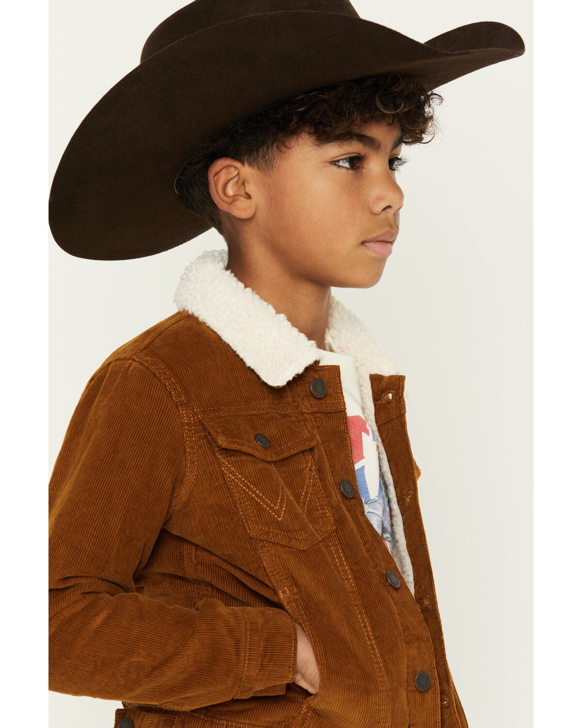 Image #2 - Wrangler Boys' Corduroy Sherpa Lined Button-Down Jacket, Tan, hi-res