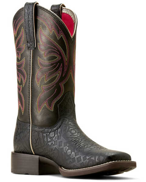 Ariat Women's Buckley Performance Western Boots - Broad Square Toe , Black, hi-res