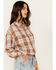 Image #2 - Cleo + Wolf Women's Fall Plaid Print Long Sleeve Cropped Button-Down Shirt, Coffee, hi-res