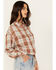 Image #2 - Cleo + Wolf Women's Fall Plaid Print Long Sleeve Cropped Button-Down Shirt , Coffee, hi-res
