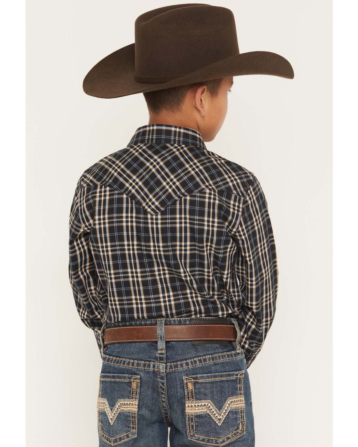 Image #4 - Cody James Boys' Warriors Way Plaid Print Long Sleeve Snap Western Shirt, Dark Blue, hi-res