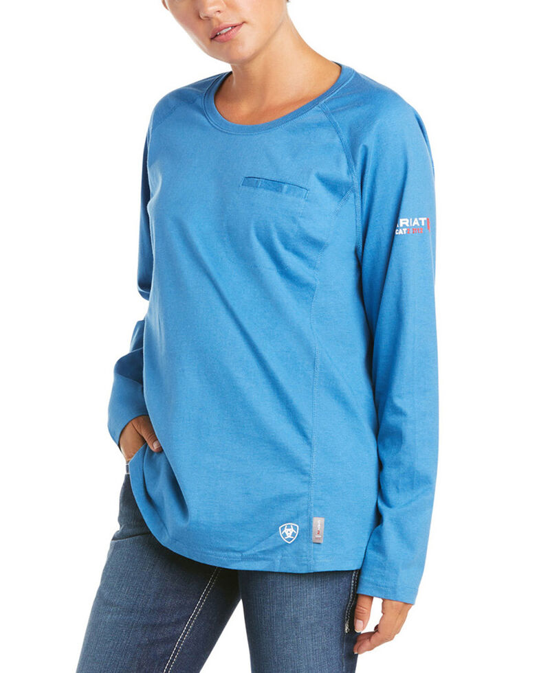 Ariat Women's FR Air Turquoise Desert Skull Back Graphic Long Sleeve Work Pocket T-Shirt , Turquoise, hi-res