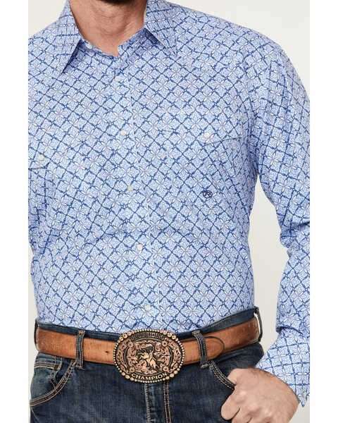 Image #3 - Roper Men's Amarillo Medallion Print Long Sleeve Pearl Snap Western Shirt, Blue, hi-res