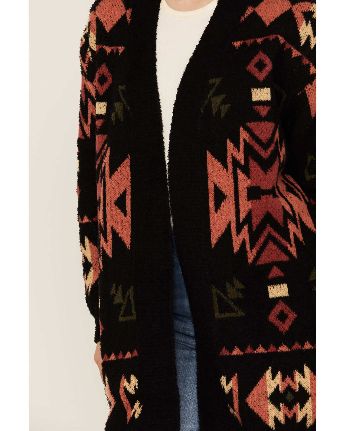 Image #3 - Angie Women's Southwestern Print Open Front Sweater, , hi-res