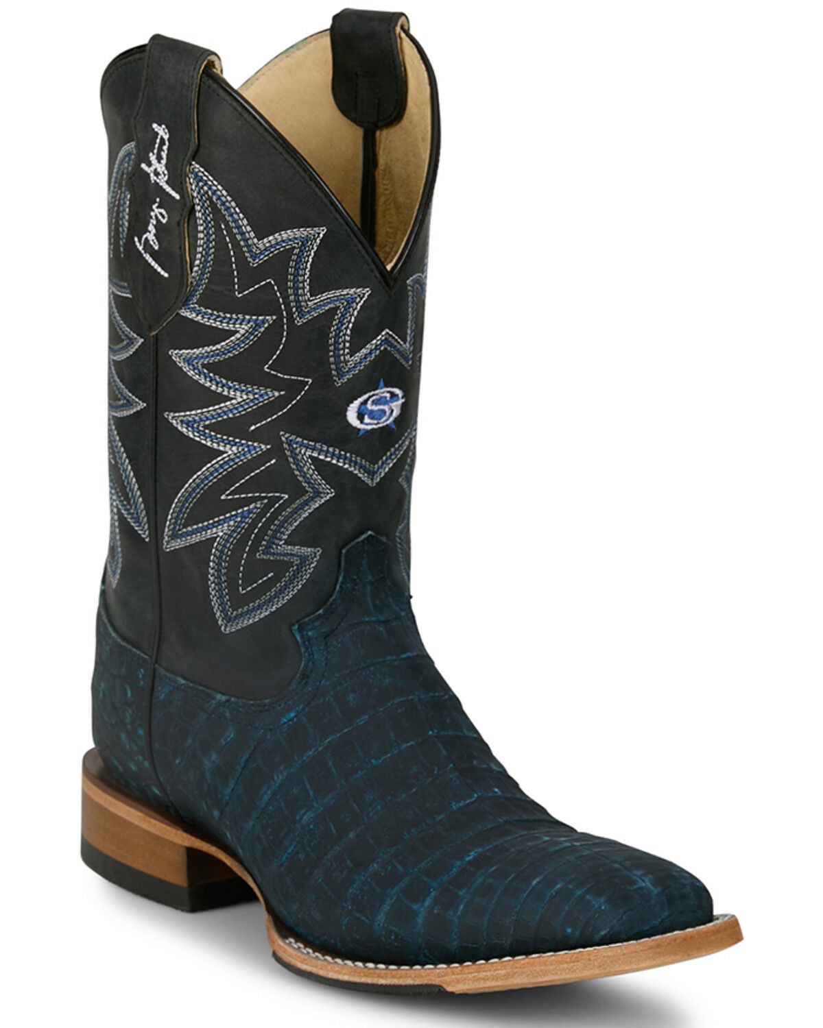 Image #1 - Justin Men's San Antone Exotic Caiman Western Boots - Broad Square Toe, Blue, hi-res