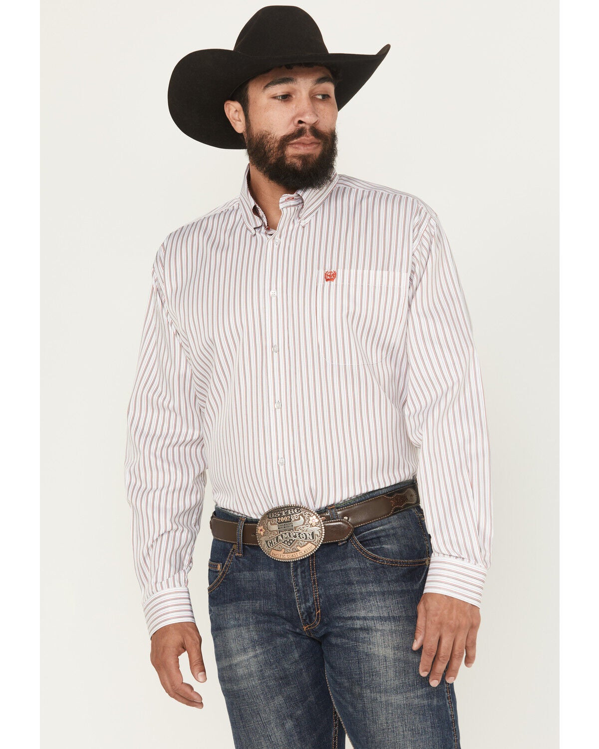 Image #1 - Cinch Men's Striped Print Tencel Long Sleeve Button-Down Western Shirt, White, hi-res